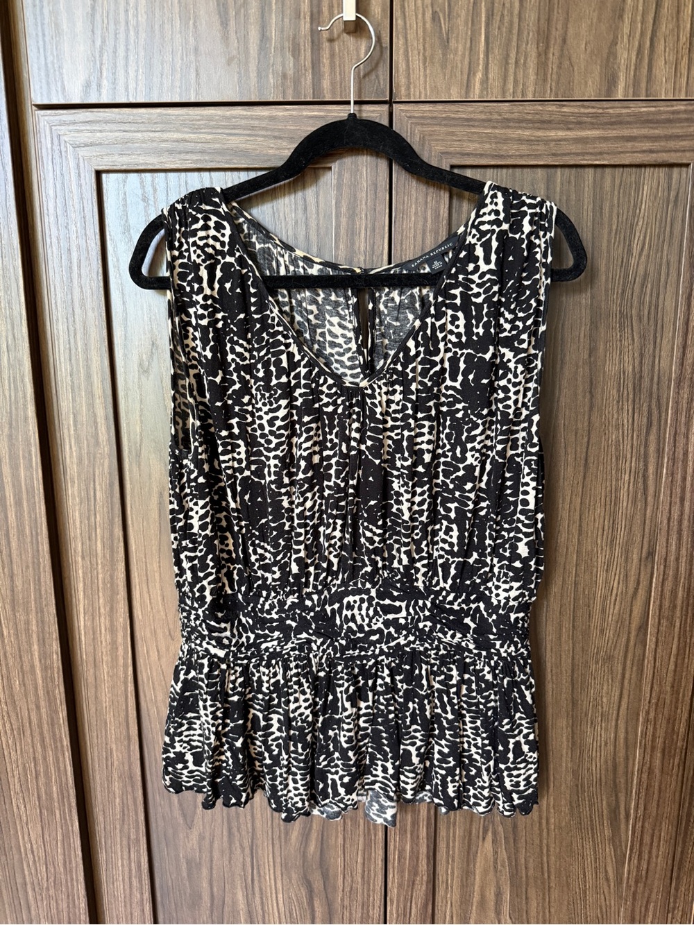 Banana Republic Black and White Animal Print Peplum Blouse